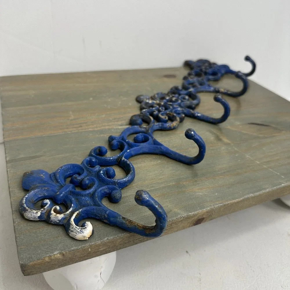 Vintage Rustic Cast Iron Scroll Victorian Wall Mount Coat Towel Hooks 5 Hooks